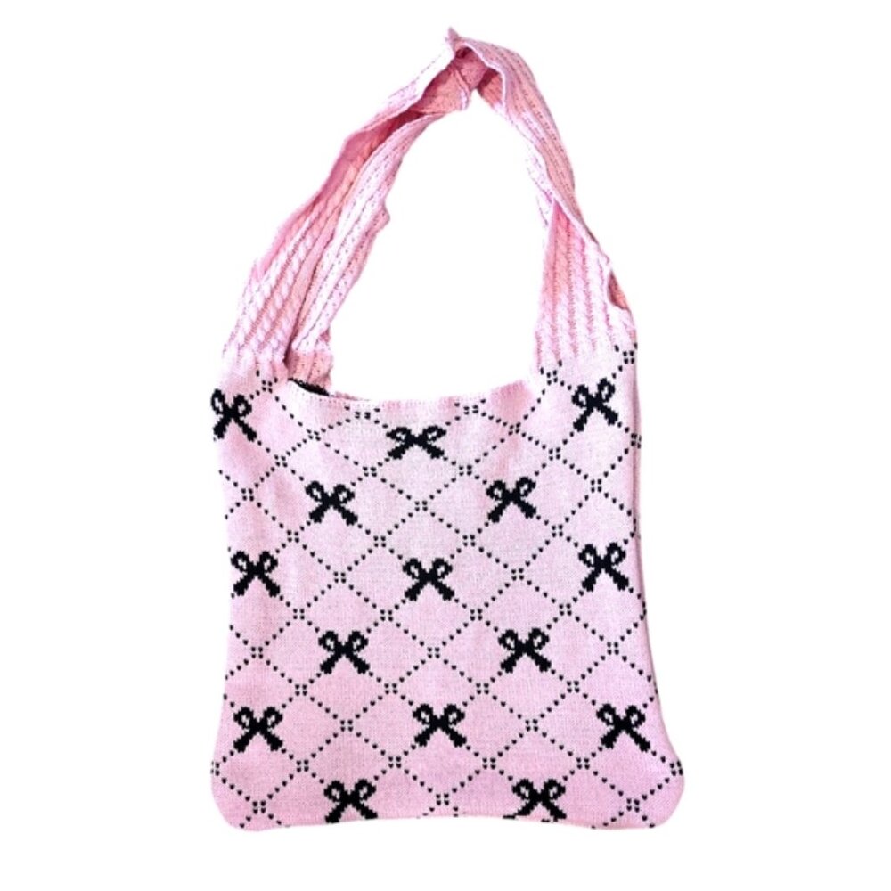 NWT Boutique Barbie Coquette Lolita Cosplay Bow Ribbon Knit Tote Bag - Picture 2 of 5